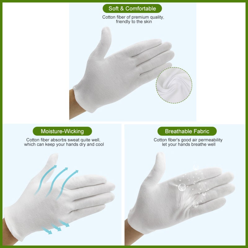 12 paires de gants en coton respirants, doux et hypoallergéniques pour le travail, l'hydratation cosmétique et l'inspection de bijoux. - 3