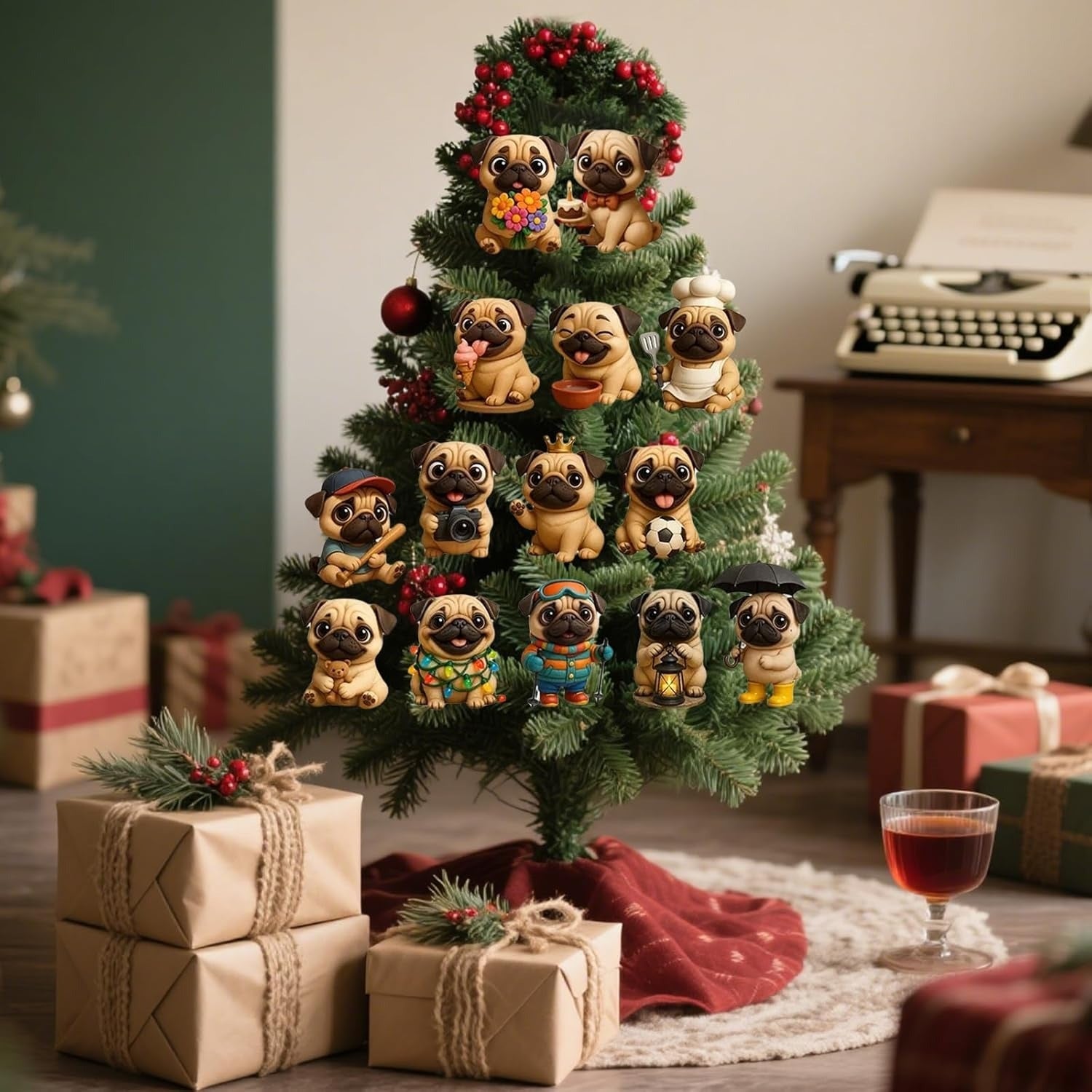 Calendario dell'Avvento di Natale - Ciondolo a forma di cane in acrilico 2D, decorazione dell'Avvento di 24 giorni, ornamento natalizio - 8