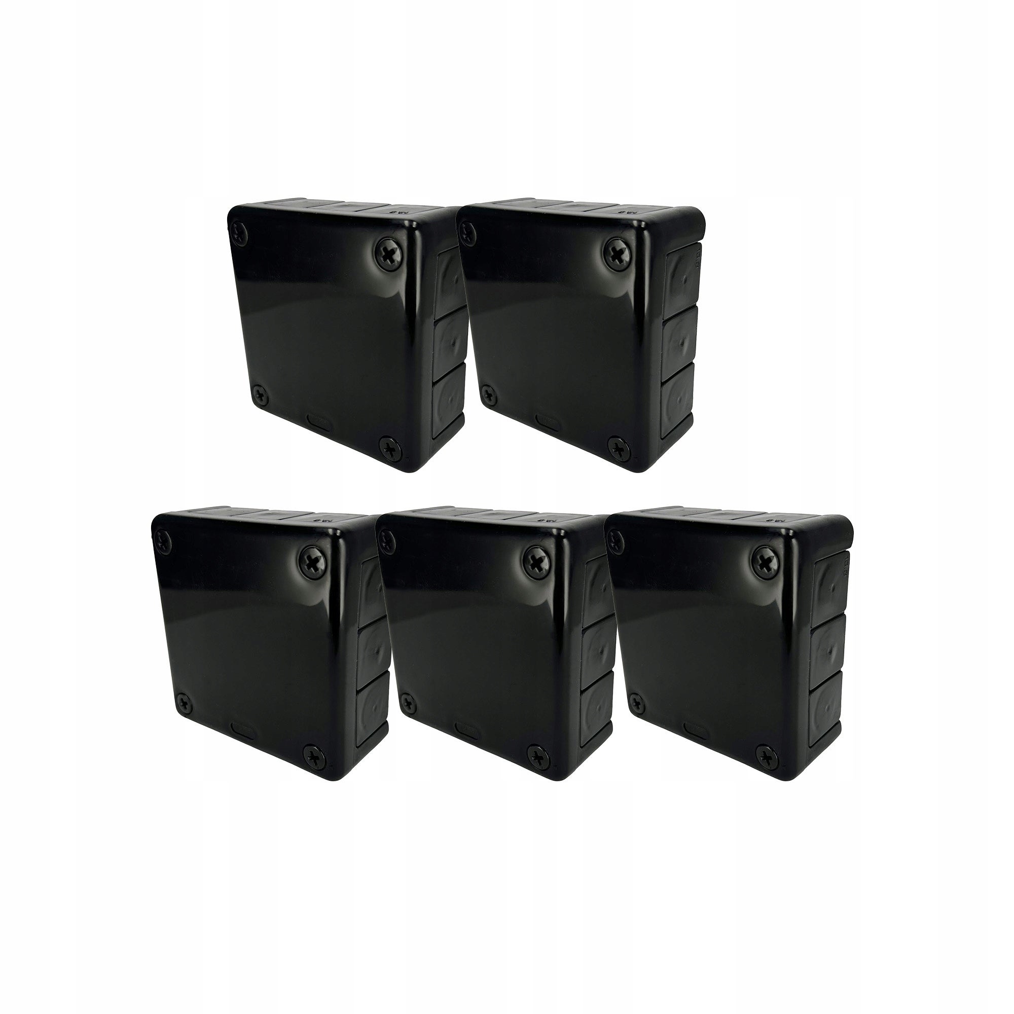 Puszka natynkowa hermetyczna 98x98x42mm 12-wlotowa, z dławikami gumowymi, IP55 zamknięcie "na wkręty", czarna EDO 5 szt.