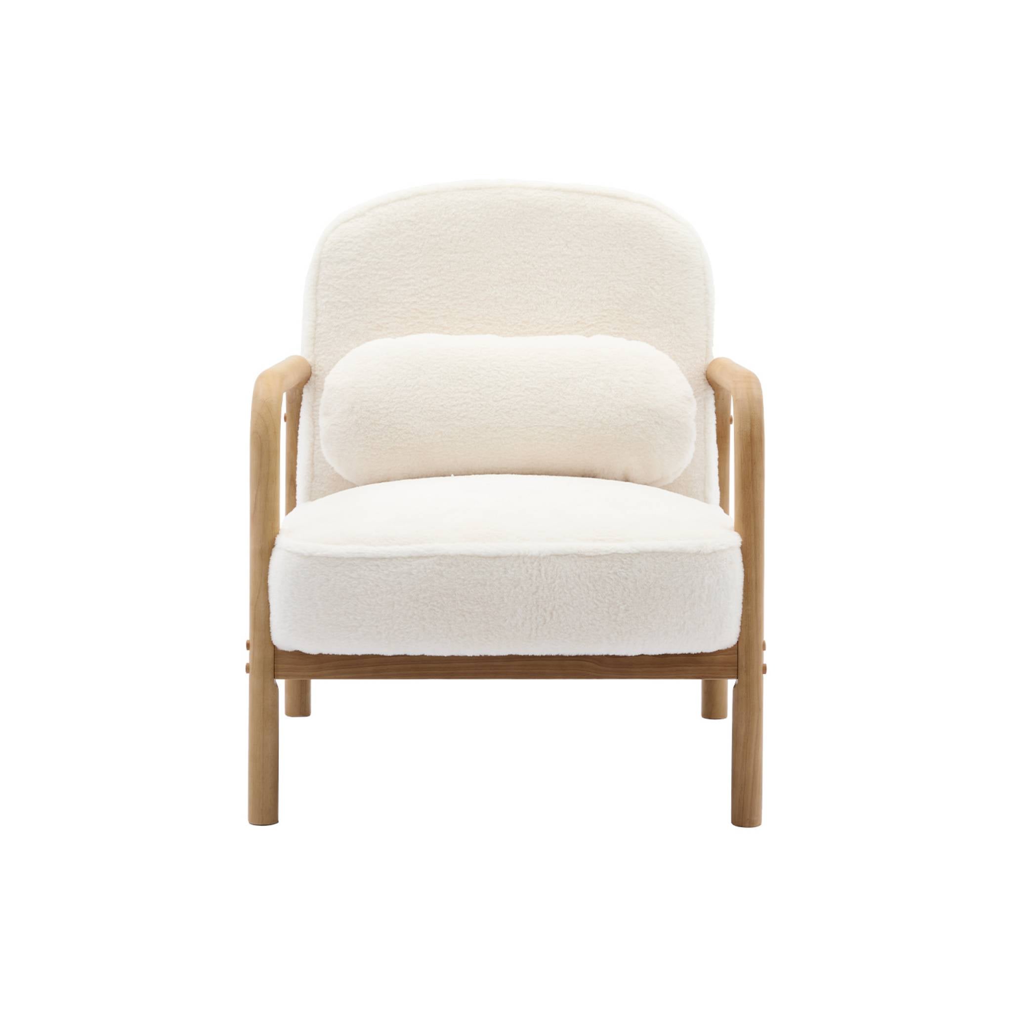Fauteuil scandinave arrondi bois d'hévéa et tissu effet fausse fourrure AMELIE - 6