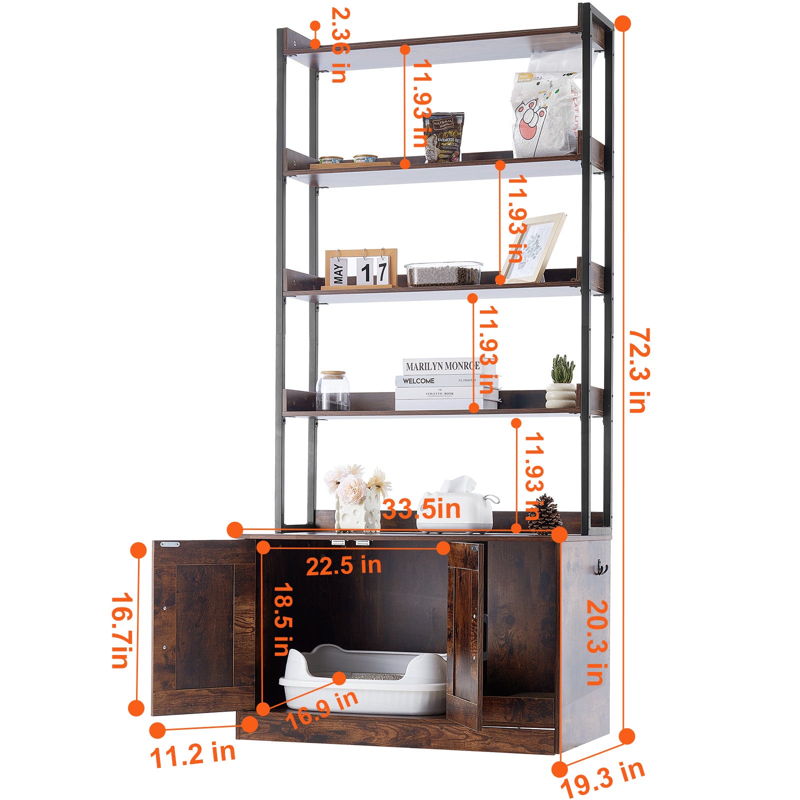 Trayage de litière pour chats enceintes,SucceBuy meubles avec 4 étagères,grande armoire pour la plupart des poubelles,33,5 x 19,3 x 72,3 pouces - 2