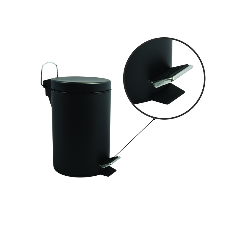 MSV Poubelle à pédale Acier 3L Noir Mat - 4