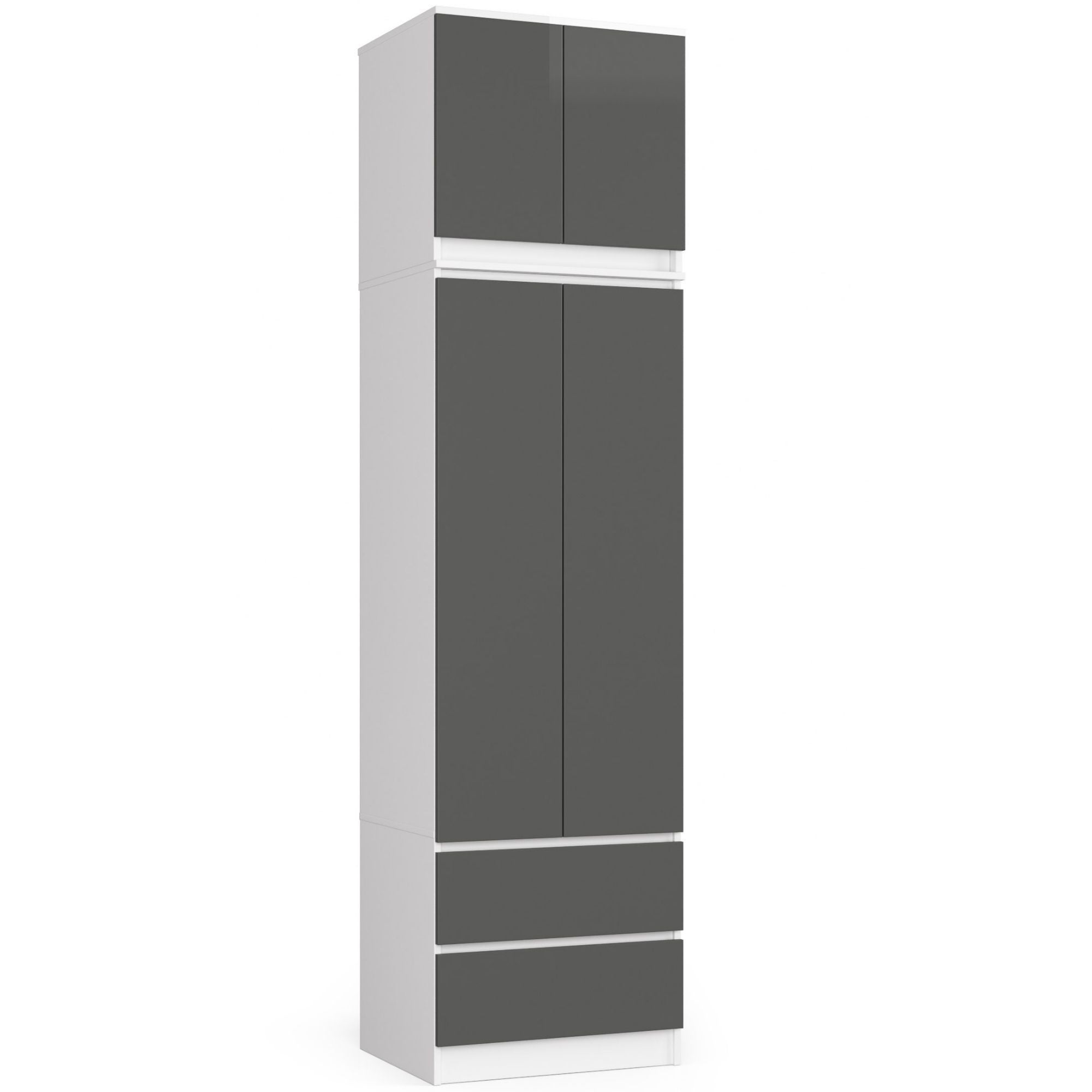 Szafa AKORD S60 z nadstawką Biała 60 cm 2 drzwi 2 szuflady kolor Grafit Szary mat 3 półki 60x51x234 cm