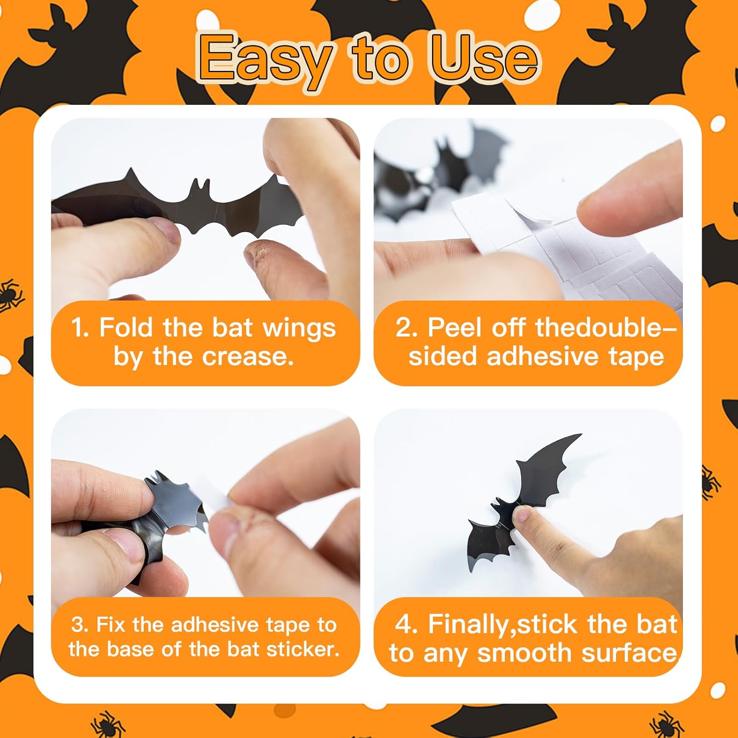 81 peças de decoração de parede de morcego de Halloween, 4 tamanhos, morcegos pretos para decoração de festa de Halloween - 4
