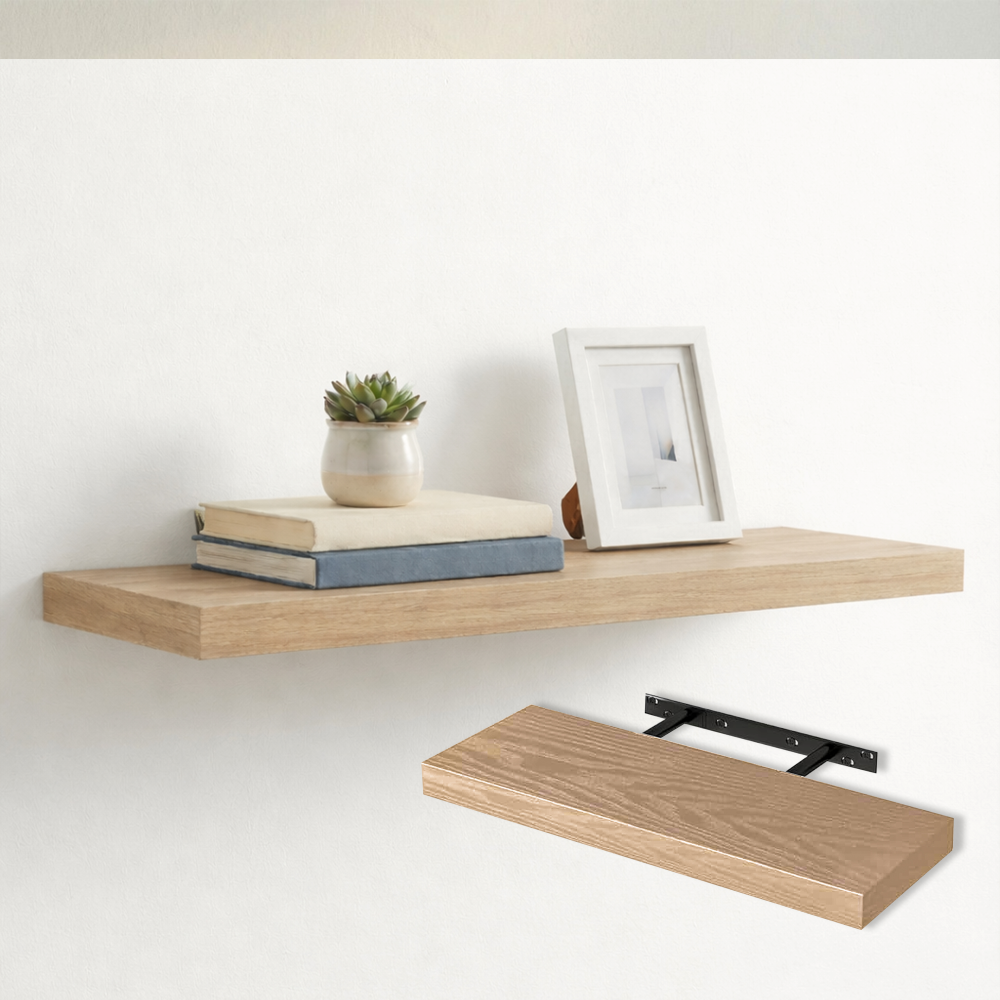 MAKA Mensola a Muro Moderna 60-80-90 cm, Scaffale da Parete Salvaspazio in Legno MDF. Design Rovere per Soggiorno, Camera, Cucina con staffa inclusa - 10