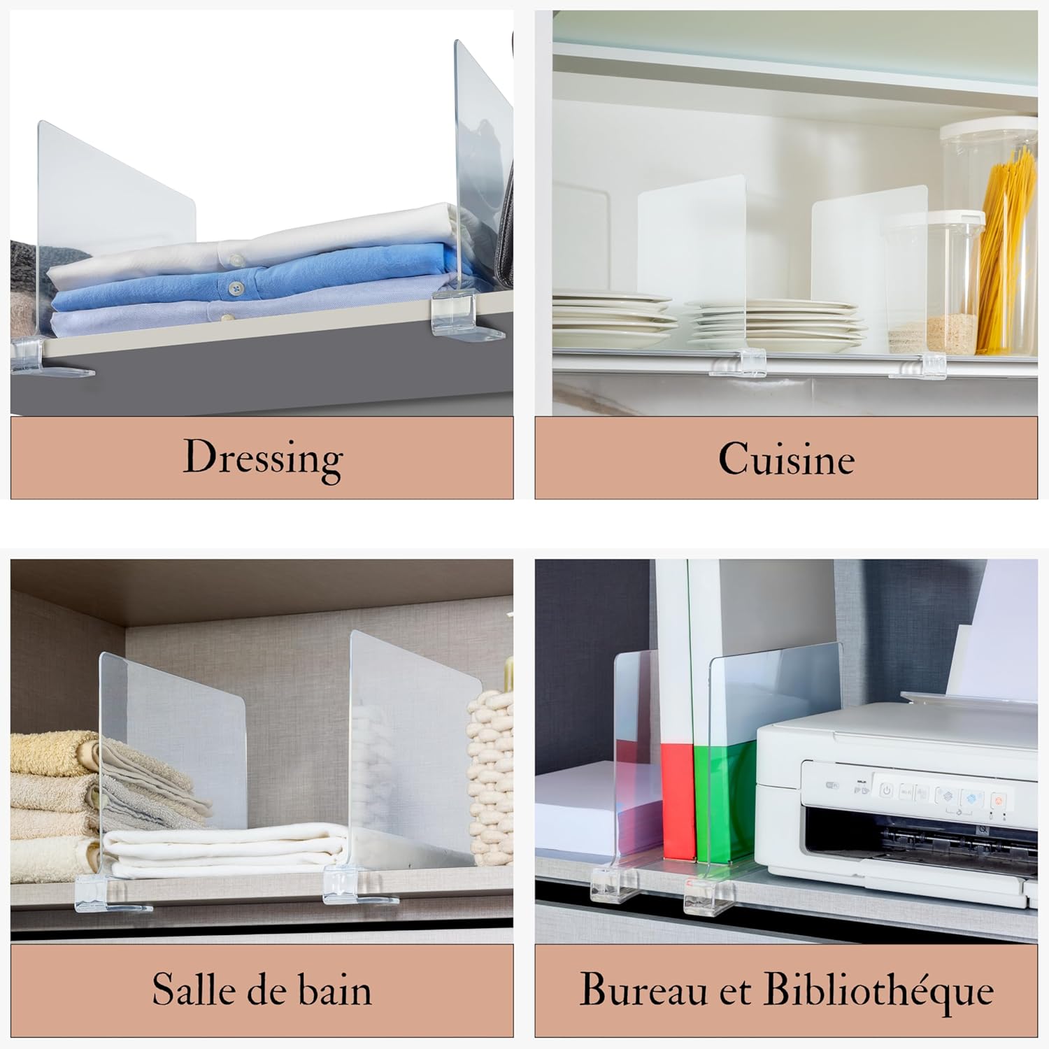 6 Séparateurs dÉtagères en Acrylique - Lot pour Organiser Placard et Dressing - Transparents pour Étagère Rangement et Armoire Vêtement - 3