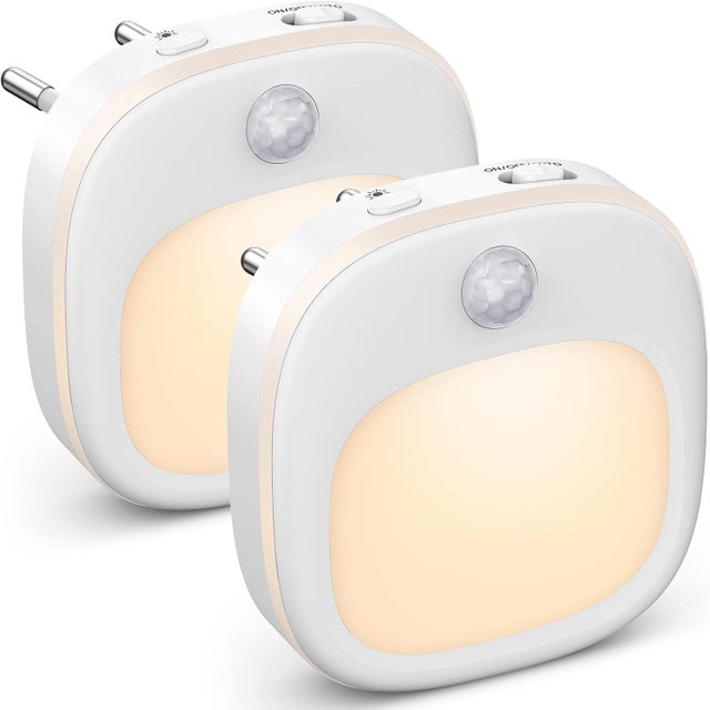 Zestaw 2 gniazdek do lampek nocnych – światło wewnętrzne z czujnikiem ruchu, ściemnialne – ciepłe/białe/mieszane kolory