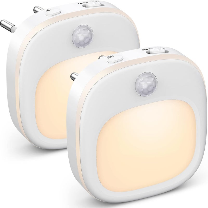 Zestaw 2 gniazdek do lampki nocnej - Oświetlenie wewnętrzne z czujnikiem ruchu i regulacją natężenia światła - Kolory ciepłe/białe/mieszane