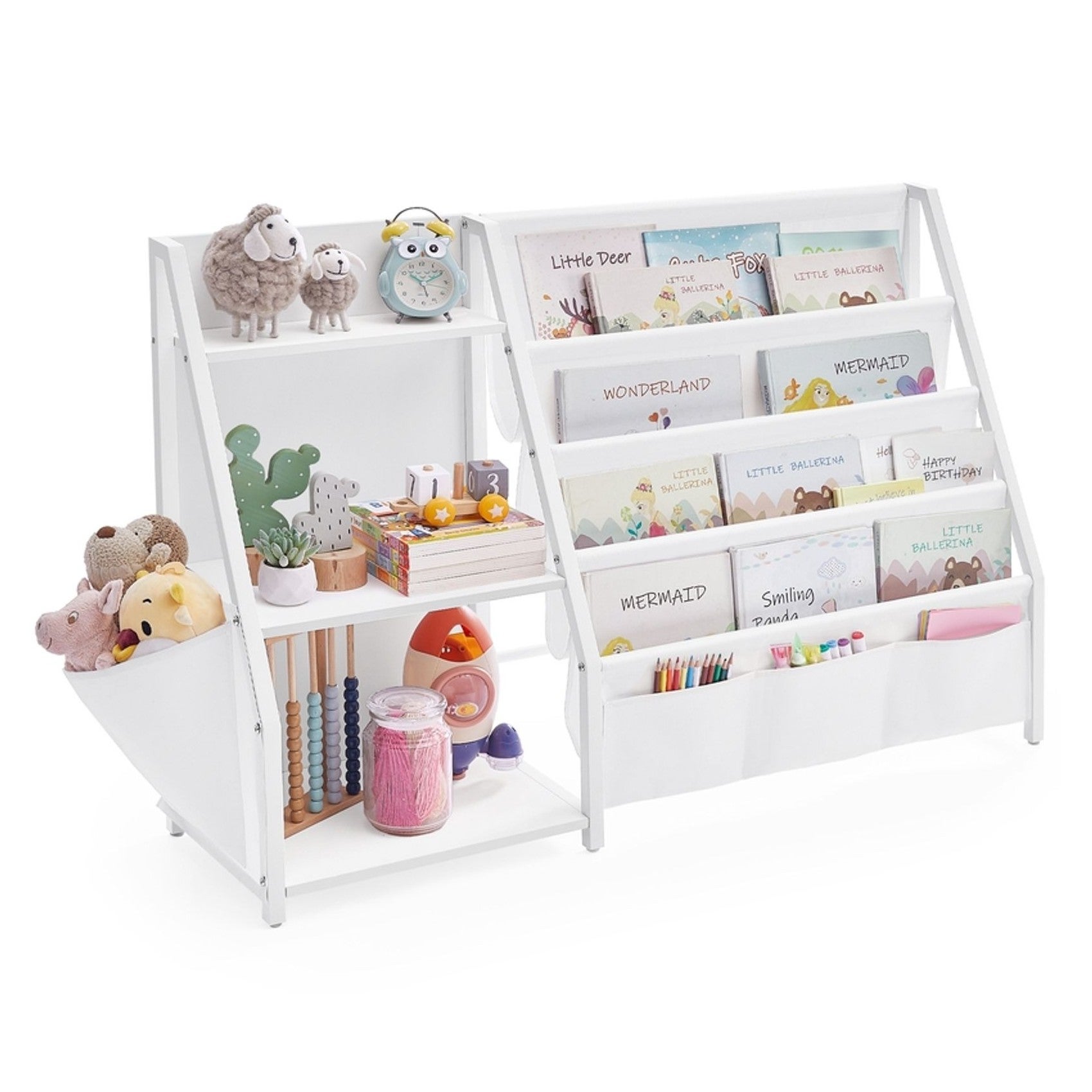 Songmics Blanco Estantería Infantil Con Bolsillos Para Juguetes Y Libros, / 108.5 Cm X 75 Cm X 30 Cm - Imagen 3