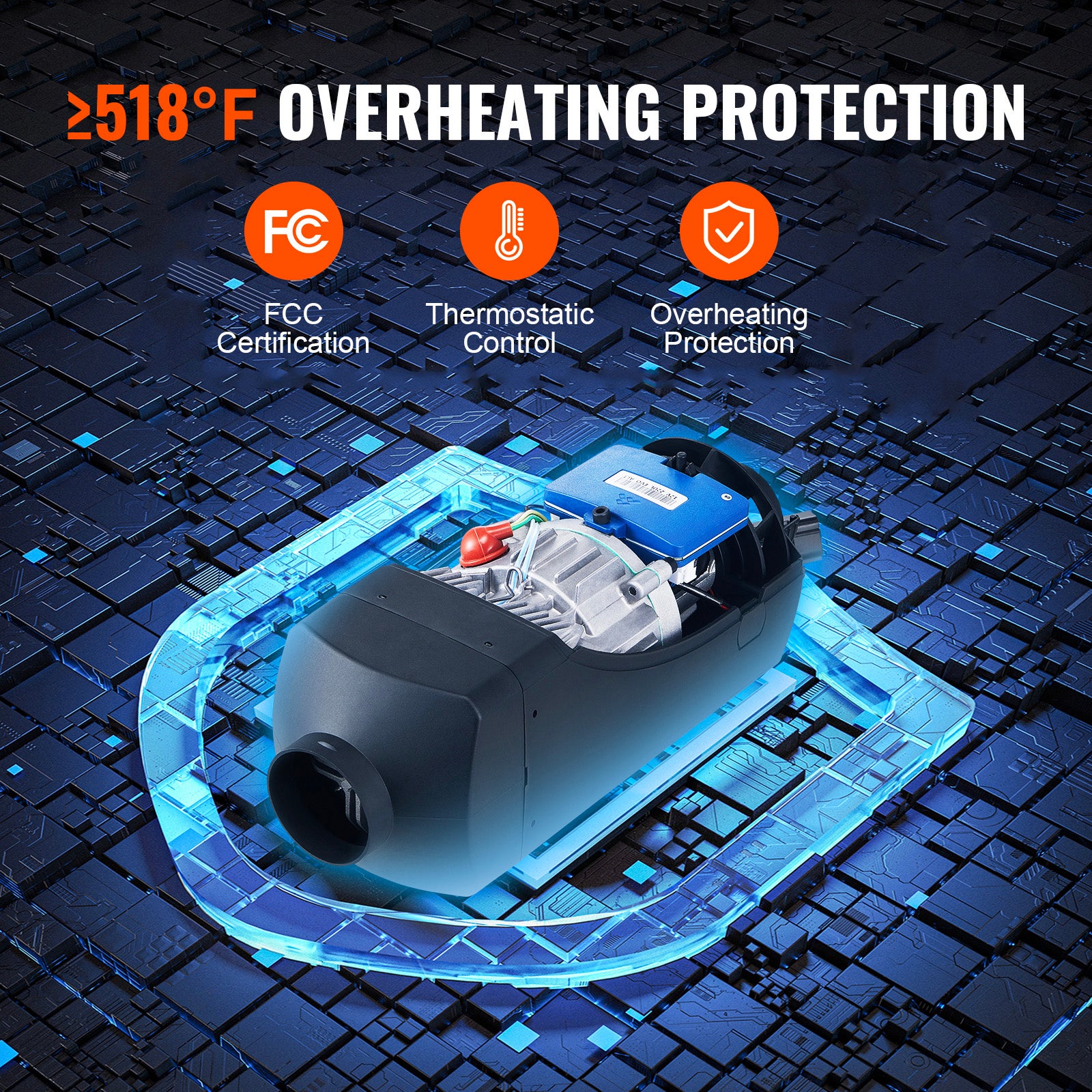 8KW Chauffage Diesel VEVOR 12V Réchauffeur d'Air Diesel 8-36℃ Réglable 20-25m² Contrôle Intelligente LCD Télécommande pour Camion Bateau RV Intérieur - 5