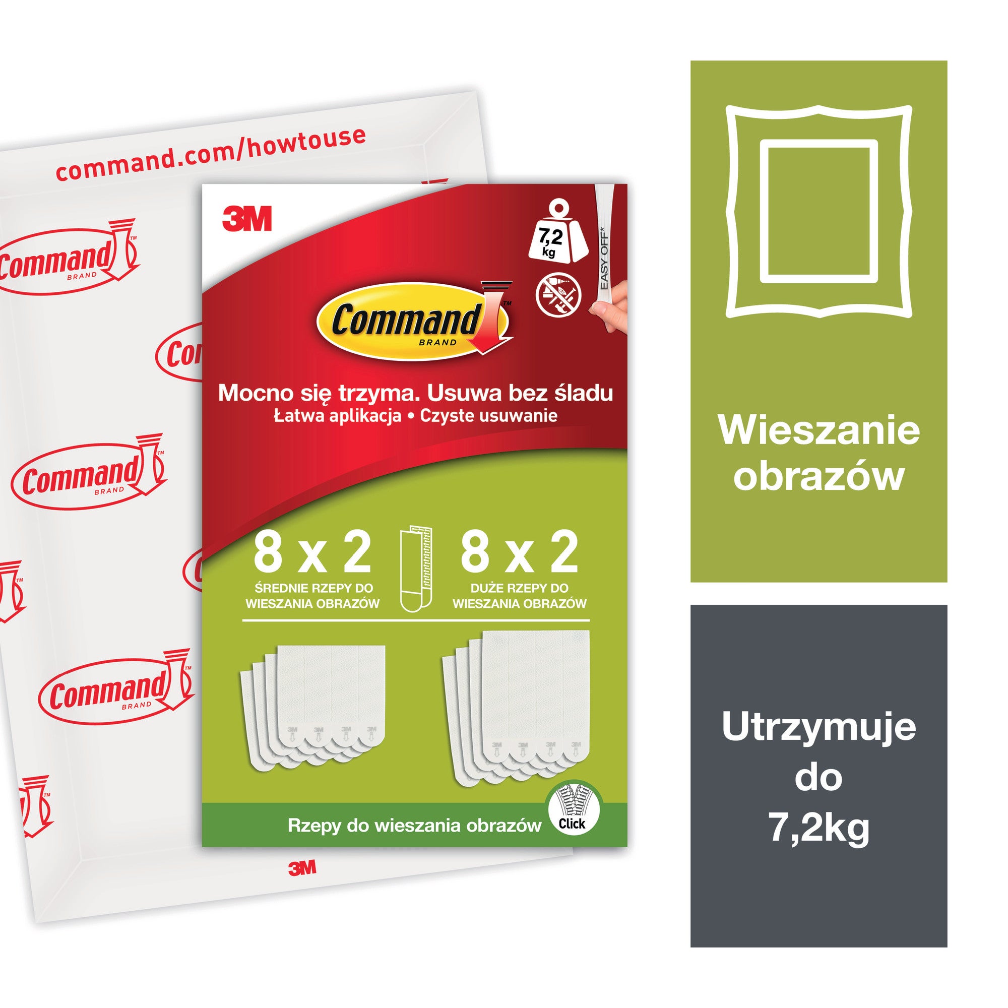 Rzepy do wieszania obrazów średnie i duże białe 16 par (32 szt.) Command