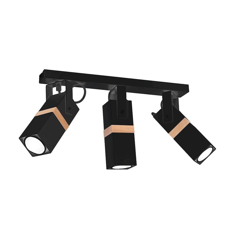 Reflektor sufitowy spot natynkowy Vidar listwa czarny-jasne drewno 3xGU10x35W wym: 60 x 8 cm metal Milagro