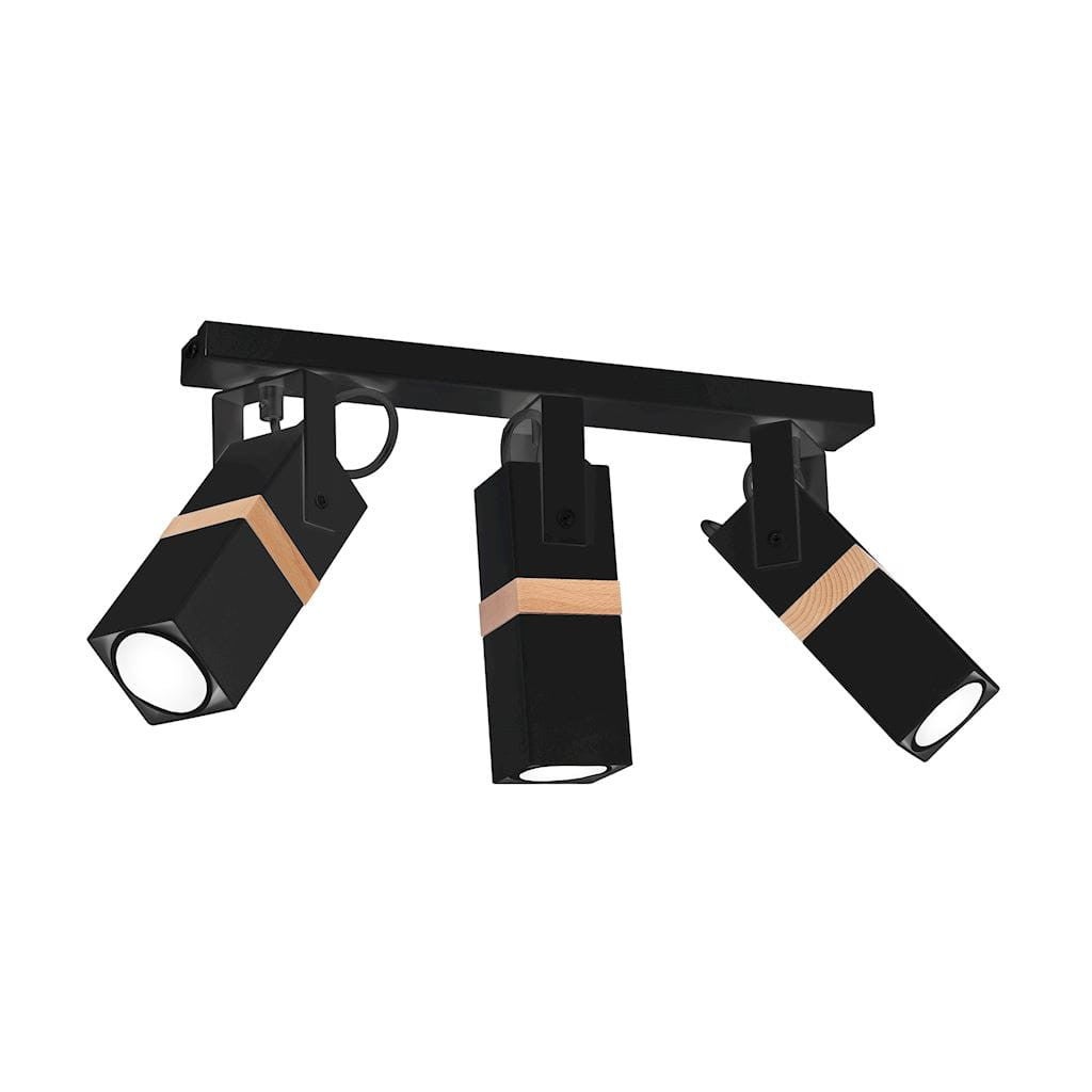 Reflektor sufitowy spot natynkowy Vidar listwa czarny-jasne drewno 3xGU10x35W wym: 60 x 8 cm metal Milagro
