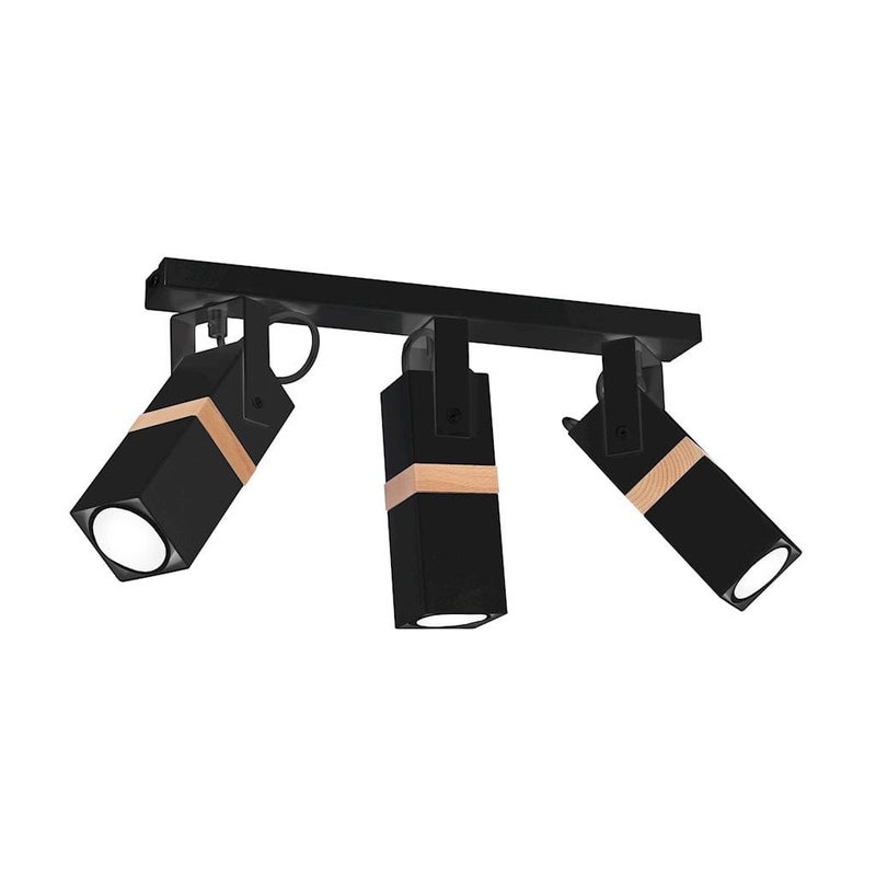 Reflektor sufitowy spot natynkowy Vidar listwa czarny-jasne drewno 3xGU10x35W wym: 60 x 8 cm metal Milagro