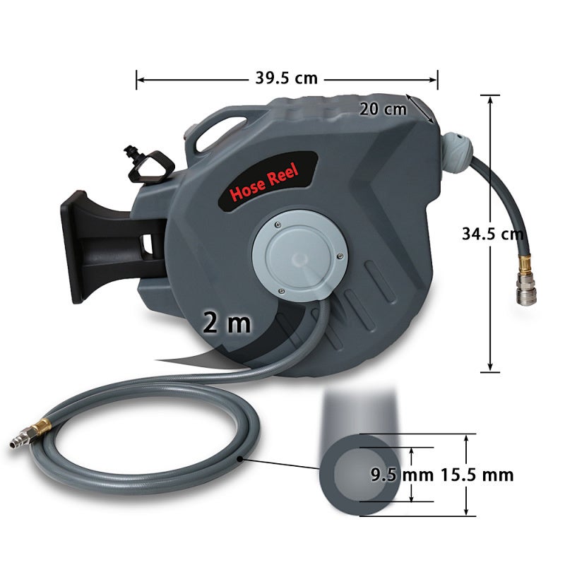 20 m Enrouleur de tuyau à air comprimé Dévidoir Tuyau Automatique raccord rapide 1/4