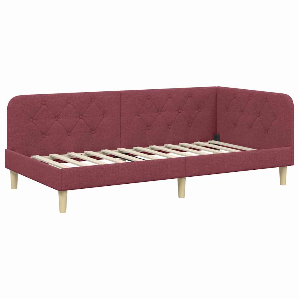 Cadre de lit d’angle bordeaux 90 x 200 cm tissu - 6