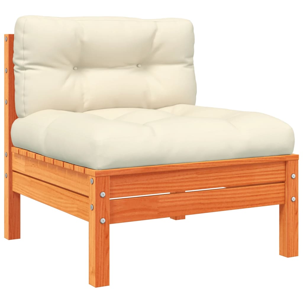 Salon de jardin 4 pcs avec coussins cire marron bois pin massif - 5