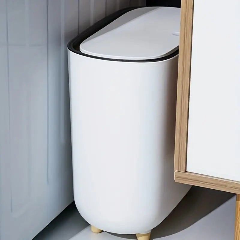 Poubelle de toilette fine avec couvercle, corbeille à déchets de salle de bain étroite en plastique pour espaces restreints - 4