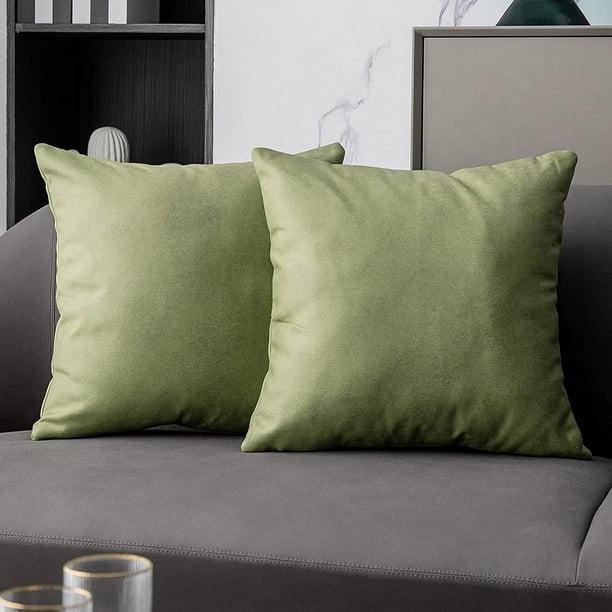 Juego de 2 fundas de almohada de piel sintética de color verde chartreuse de 18 x 18 pulgadas, fundas de almohada decorativas cuadradas con acento mod