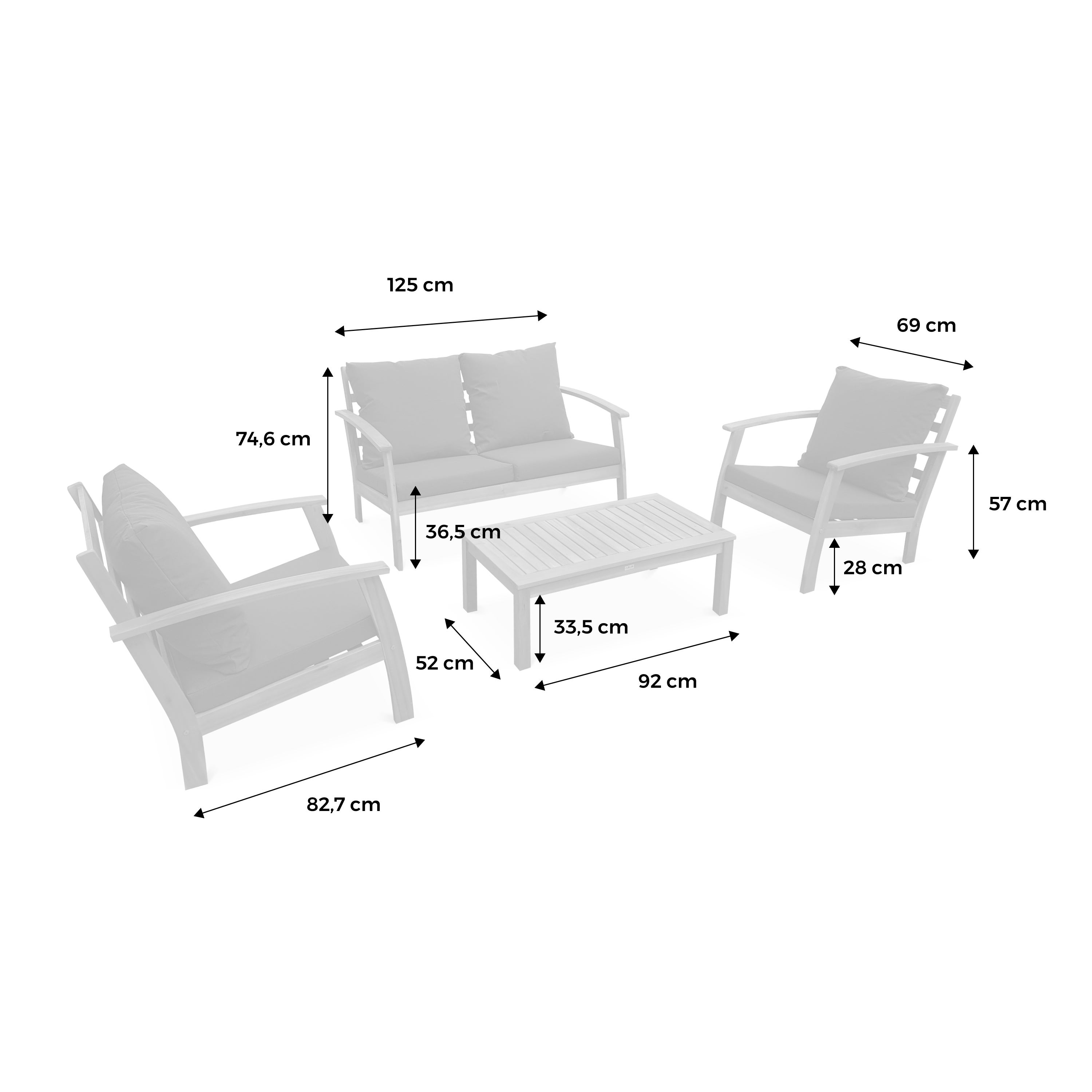 Salon de jardin en Bois Gris 4 personnes - 5