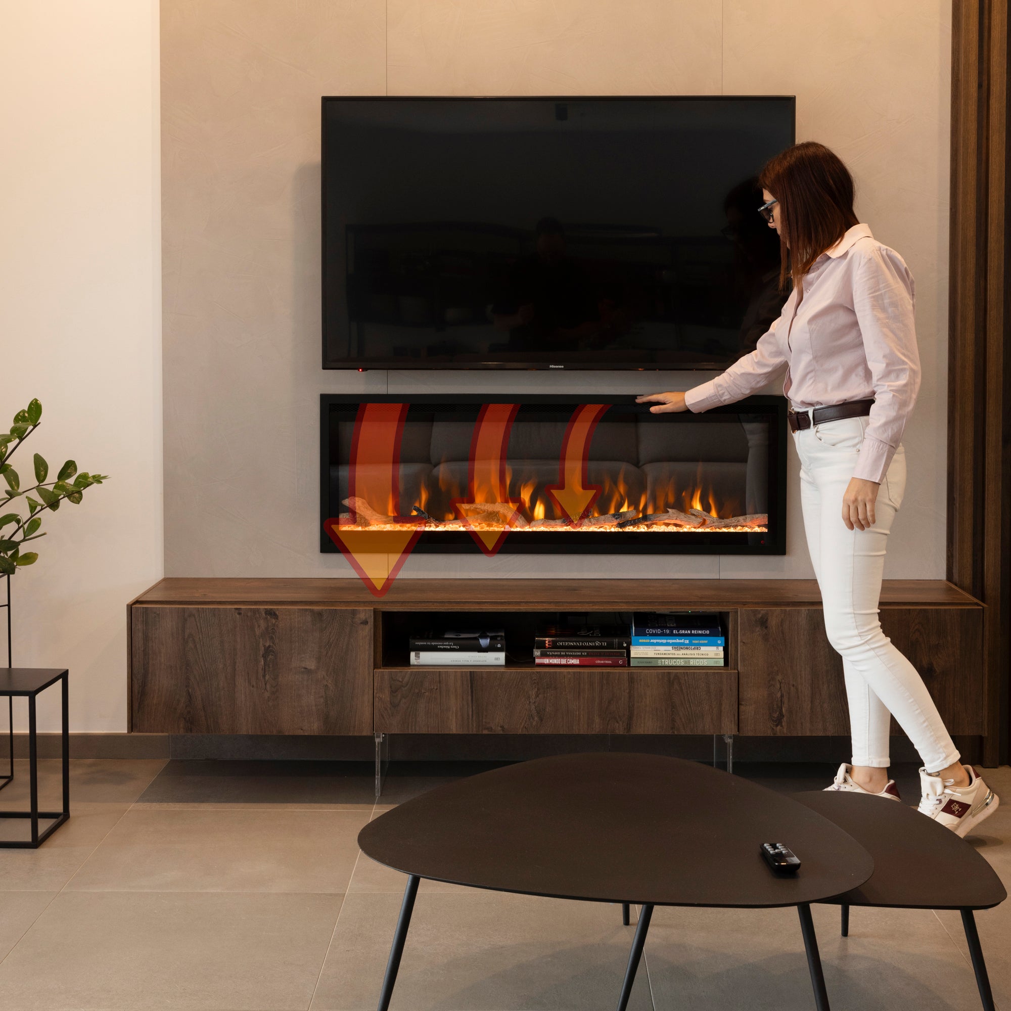 DUPI Chimenea Eléctrica 42 Nero Pro Lumina | 3 en 1 con Calefacción | Efecto Llama 3D Panorámica | 12 Colores Llama | 106x43,5x15 cm | 42 Pulgadas - 2