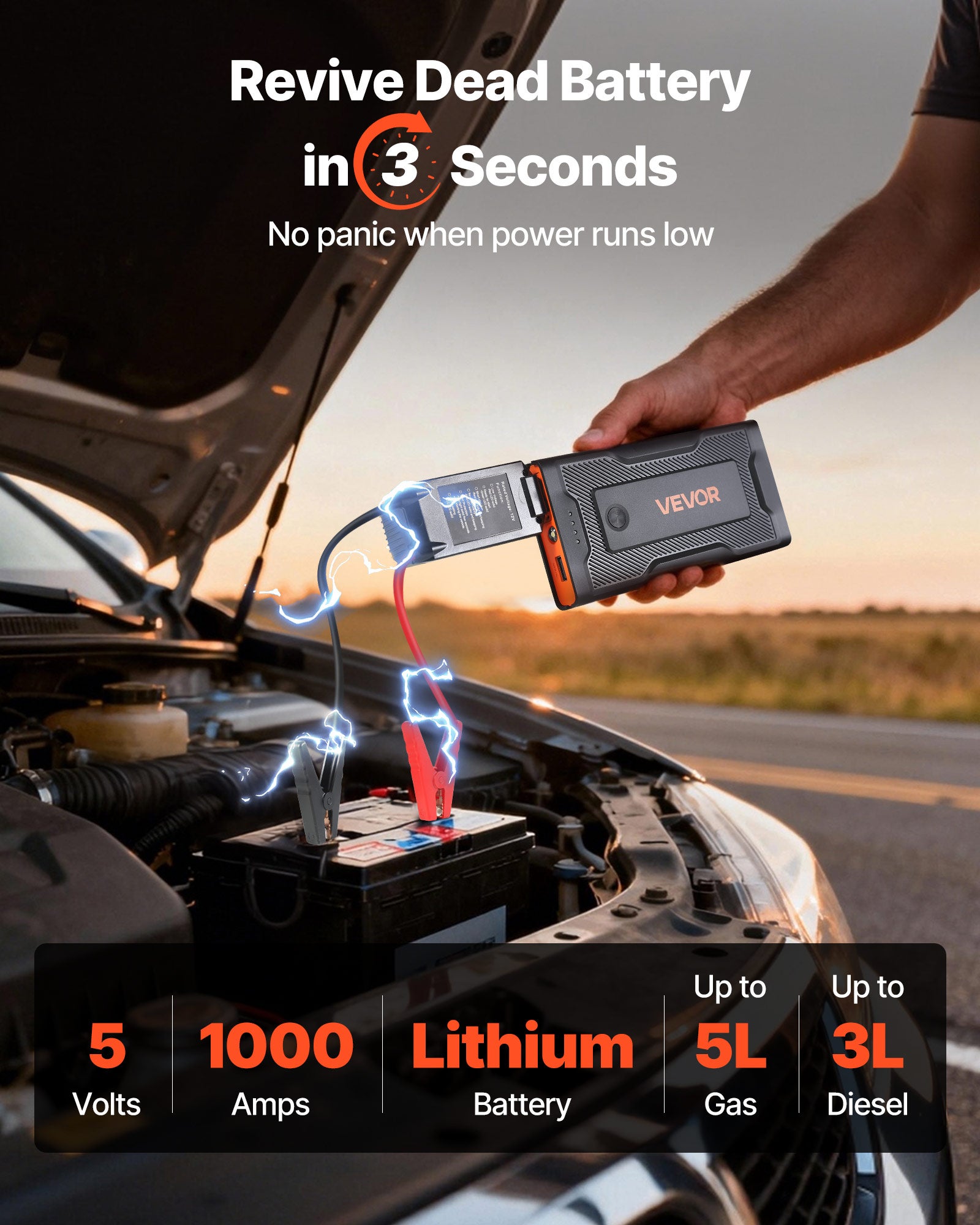Booster Batterie Voiture VEVOR 1000 A Démarreur de Batterie au Lithium Portable pour Démarrage Voiture des Moteurs Essence 5 L et Diesel 3 L - 2