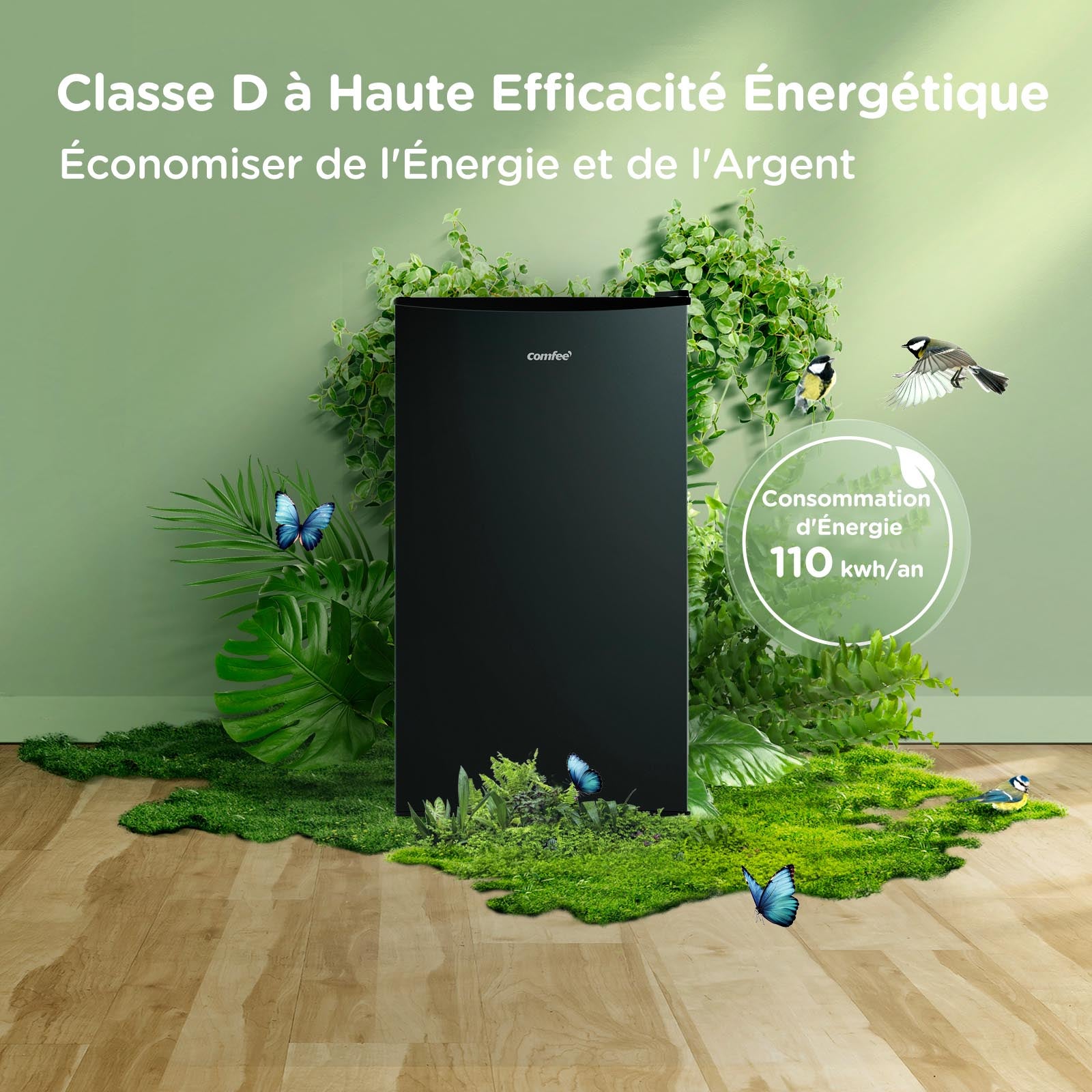 Comfee Réfrigérateur Table Top - 80L(12+68) - Classe D - Compresseur Inverter - 44.5*47.5*84.5 cm - Noir Classique - 3