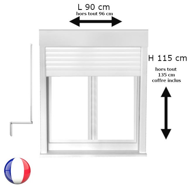 Fenêtre PVC avec volet roulant manivelle PVC H 115 x L 90 cm 2 vantaux pour pose en neuf