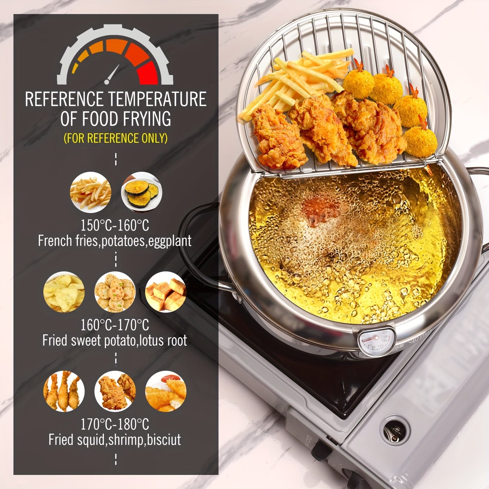 Friteuse Japonaise Acier Inox HURRISE Friteuse Pot Friteuse En Acier Inoxydable Avec Thermomètre 3.4L équipement Cuisine Professionnel Maison