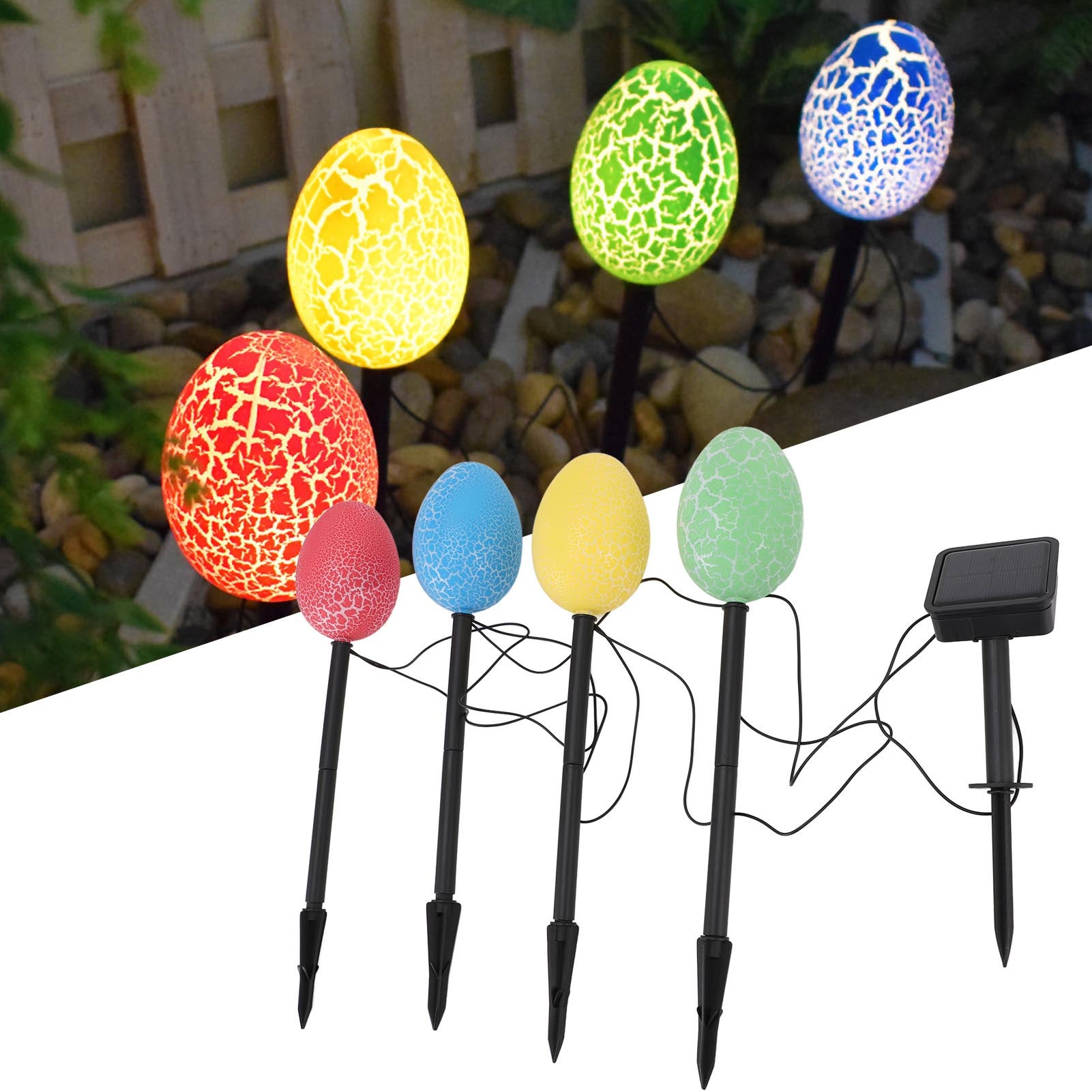 Lumière Solaire Œuf Coloré Œufs Cassés avec Piquet pour le Sol, Lumière Décorative pour Jardin et Cour Extérieure - 5
