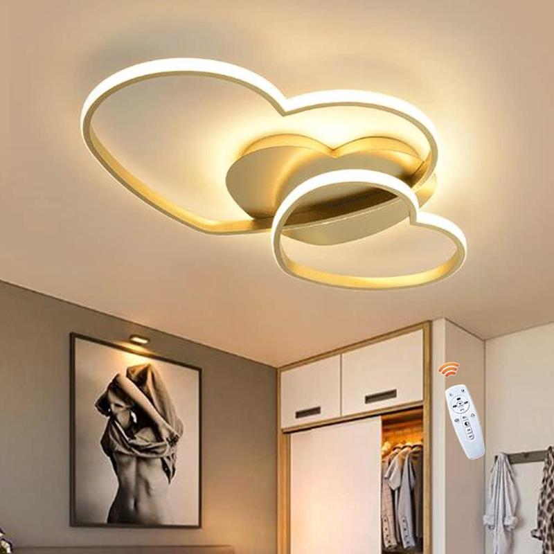 Children's Heart LED Ceiling Light 50cm Dimmable Remote Control Gold ...
