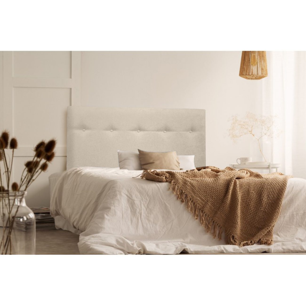 DecorQUALITY Cabeceros Cama 150 Granada - Cabezal Tapizado Acolchado De Tela Antimanchas - Cabecero Premium Dormitorio (Beige 150x125 Cm