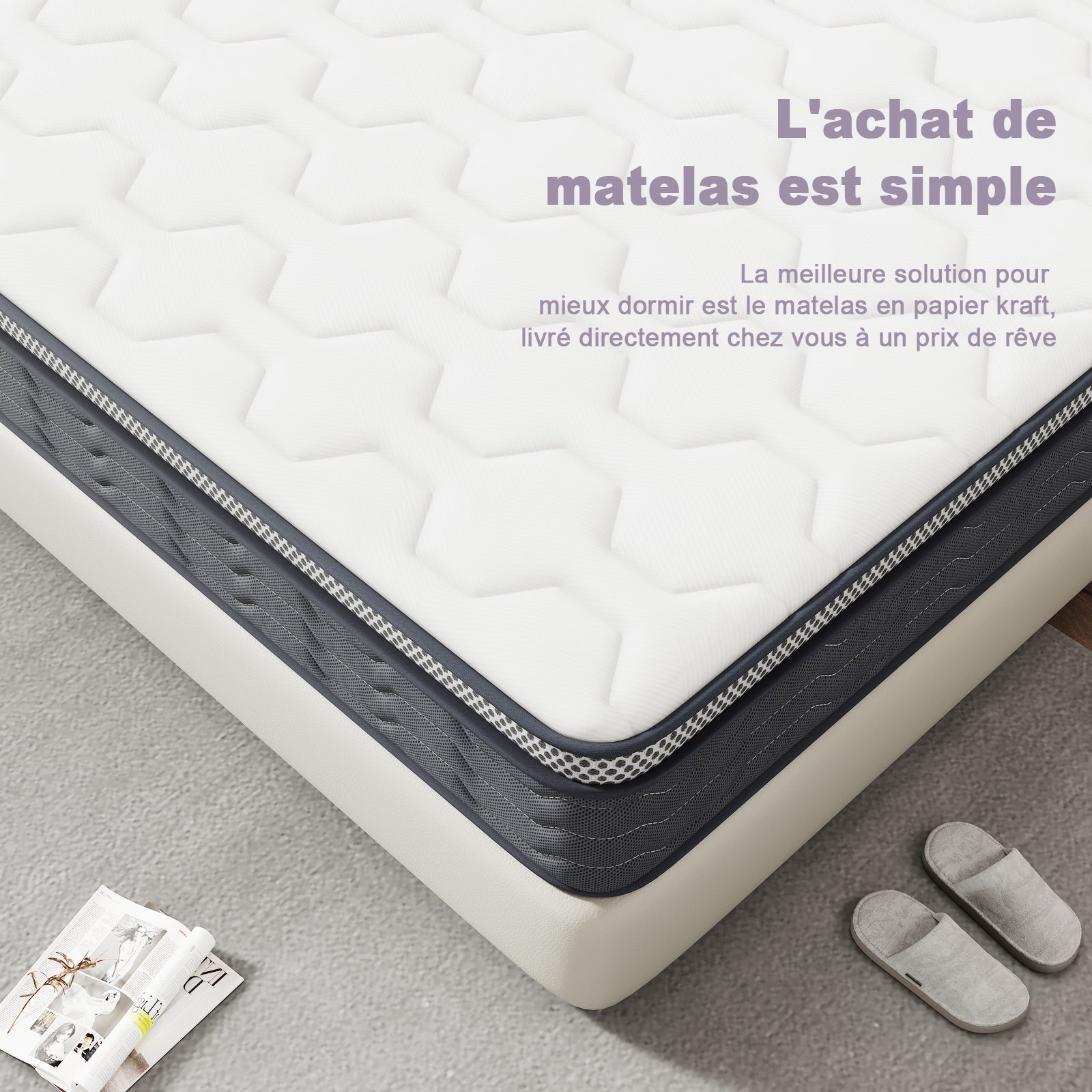 DEWINNER Ensemble matelas + sommier 160x200 cm, épaisseur du matelas 25cm - 6