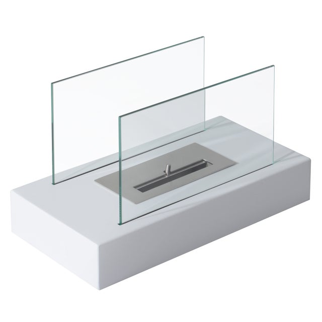 HOMCOM Camino A Bioetanolo Da Tavolo Ecologico 830 W Bruciatori Inodore In Acciaio Inox Con Vetro 35x18x21 cm Bianco