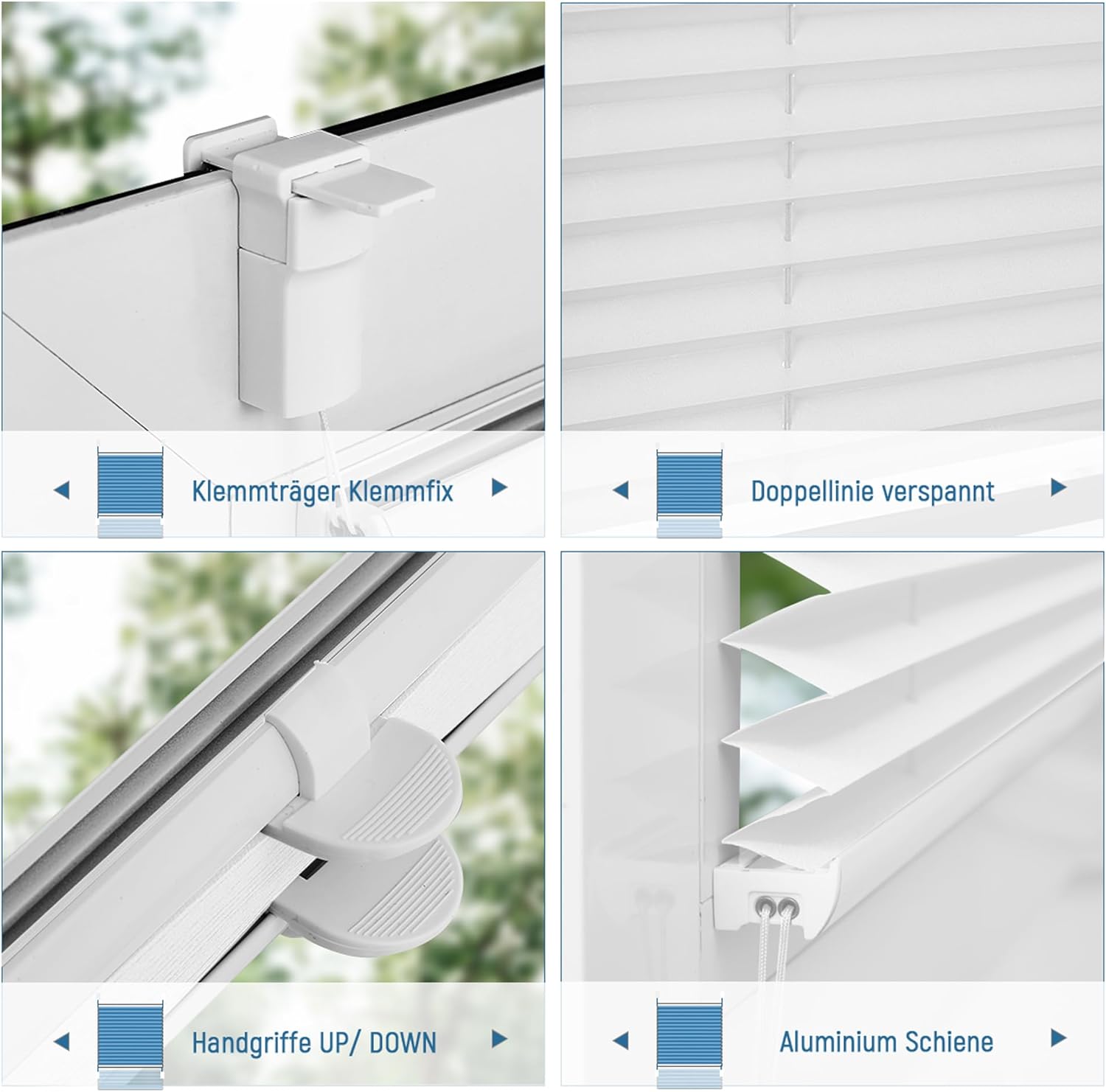 Persianas plissadas 40L x 100L cm sem necessidade de furação, fáceis de instalar com clipes para janela ou porta, decoração moderna para quarto - 2