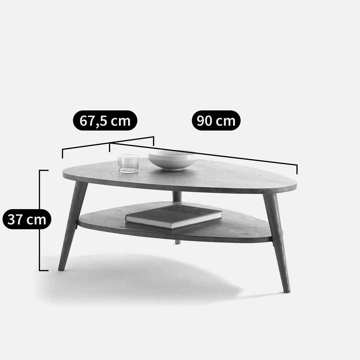 Table basse vintage, à double plateau, longueur 90 cm, QUILDA - Chêne - taille unique - 8