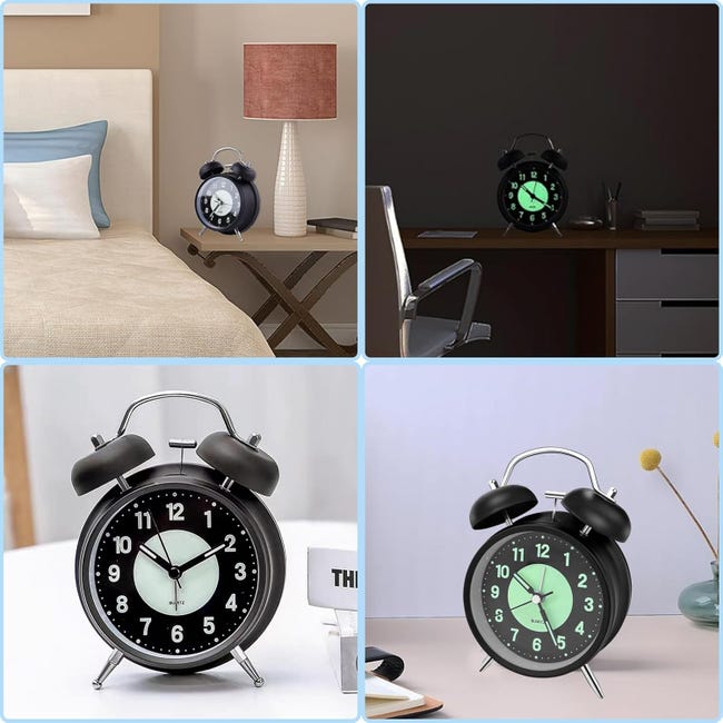 Sveglia da comodino silenziosa, a batteria, orologio da scrivania, analogico, per camera da letto, stile vintage, sveglia con luce grande Sveglia da comodino silenziosa, a batteria, orologio da scrivania, analogico, per camera da letto, stile vintage, sveglia con luce grande