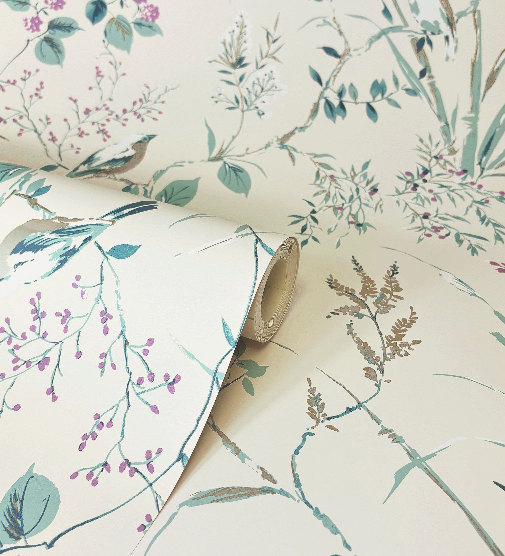 Papel pintado lavable de ramas flores y pájaros estilo romántico - Alison Garden 680930 de GAULAN - Rollo de 10 m x 0,53 m - 3