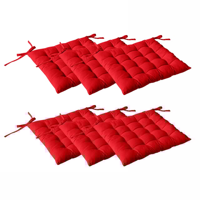 Lot de 6 galettes piquées, carré 38x38cm, Rouge, Avec nouettes, 100% coton, Collection Panama, CMADECO