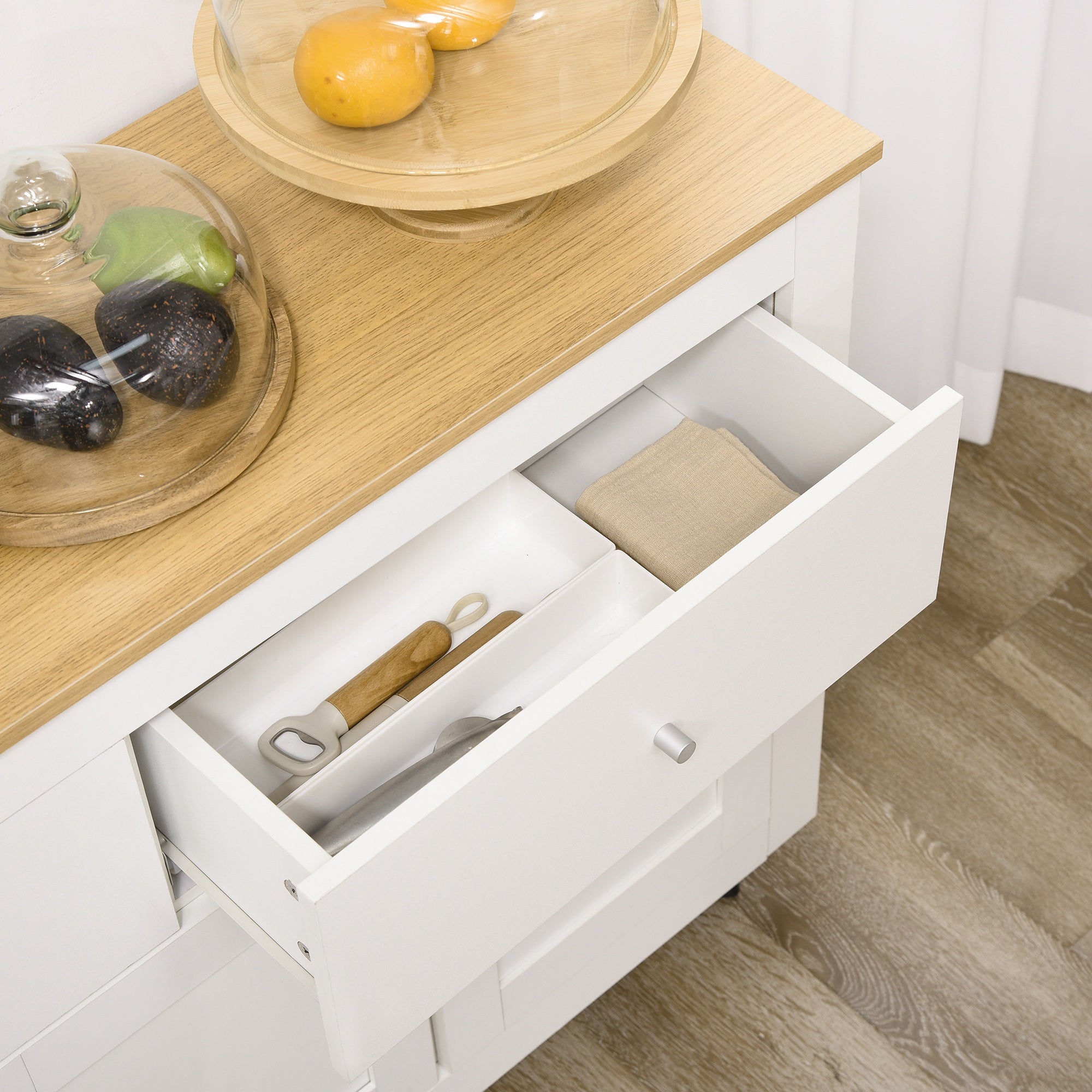 Aparador de Cocina HOMCOM Melamina de Madera Blanco, Madera natural 117x35x80 cm - 4