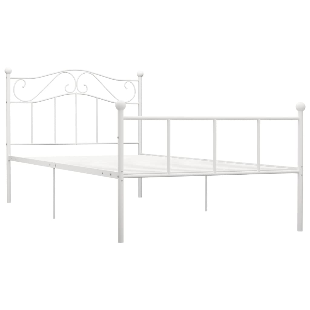Łóżko Metalowe Białe Rama Łóżka Ze Stelażem DO Pokoju Sypialni 90 x 200 cm