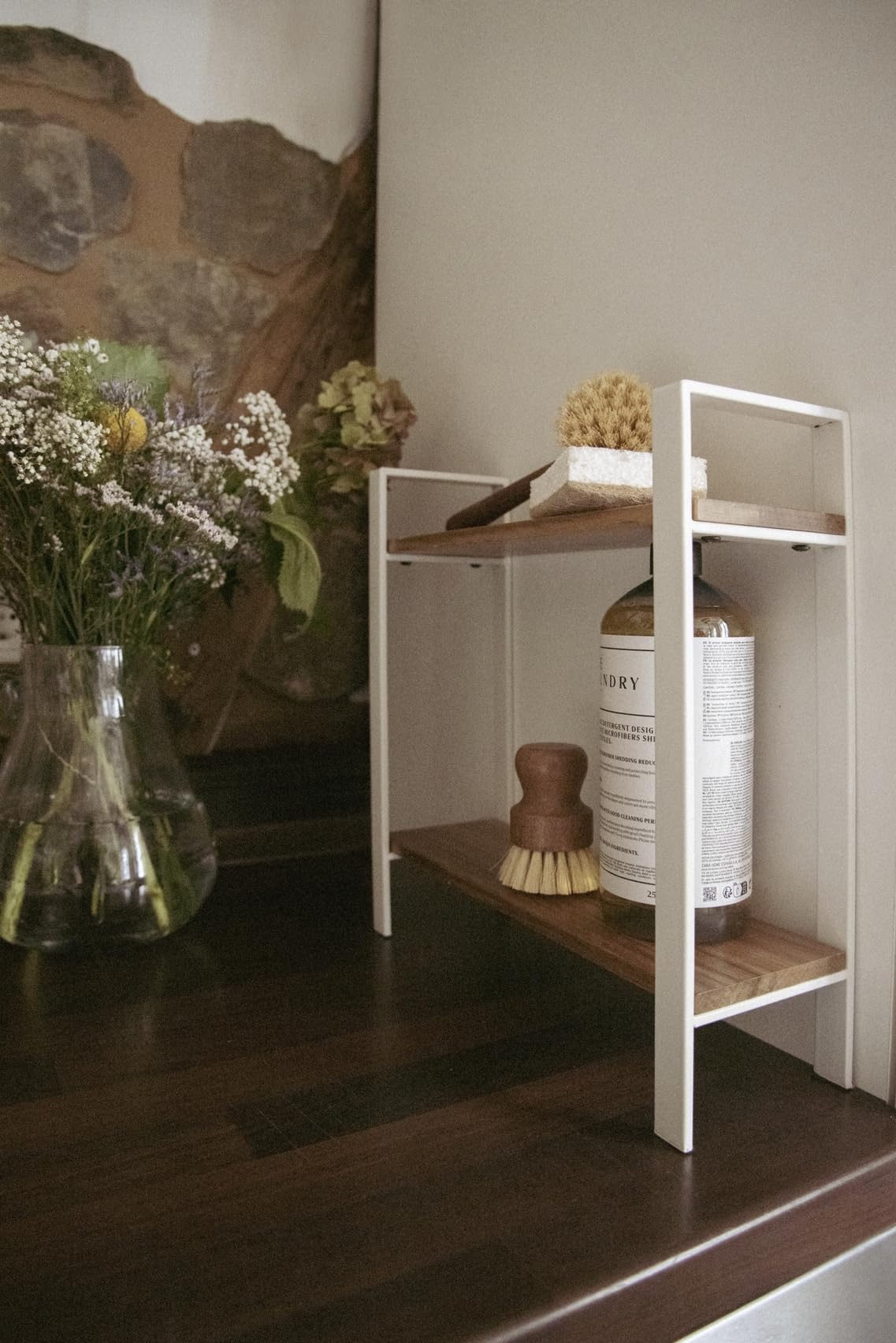 Etagère de Cuisine LOUISA - 2 Niveaux - Rangement épices - Métal Blanc, Bois - 32x33x11cm - 6