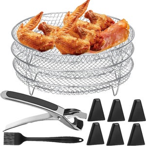 Rack per Friggitrice Ad Aria, Griglia per Friggitrice Ad Aria, Supporto per Friggitrice Ad Aria con 4 Spiedini, Air Fryer Rack, Accessorio per Friggitrice Ad Aria, per Friggitrici a Doppio Cestello