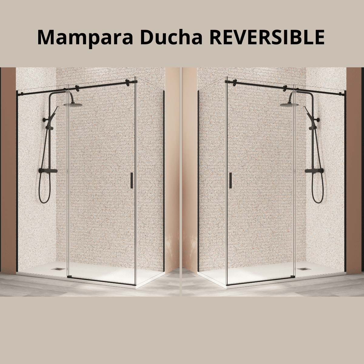 Mampara Ducha Rectangularl Frontal Frente 1 Puerta 2 Fijos Corredera | Altura 195cm Transparente | Perfil Negro Mate Frente 100cm Lateral 70 cm - 3