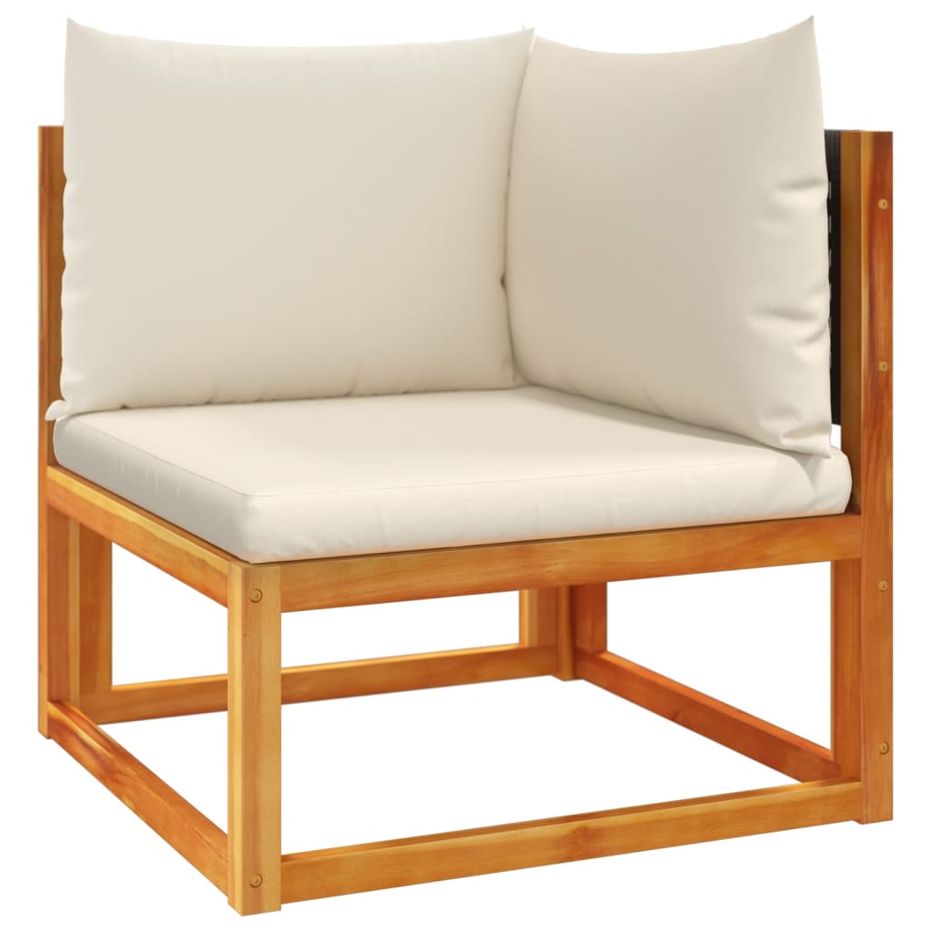 Sofá De Jardín Esquineros Madera Acacia - Con Cojines, Blanco Crema, Modular Y Resistente