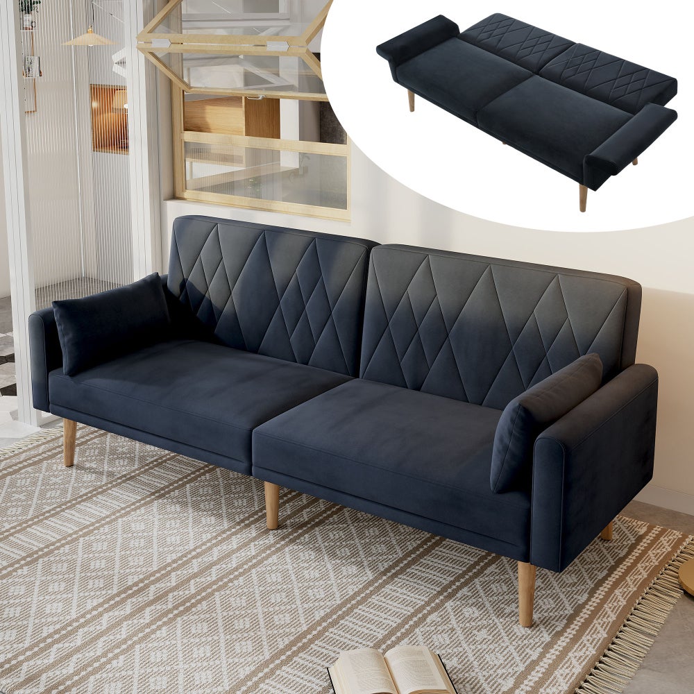 Sofa rozkładana 2-osobowa, mała, welurowa, z funkcją spania, do pokoju gościnnego