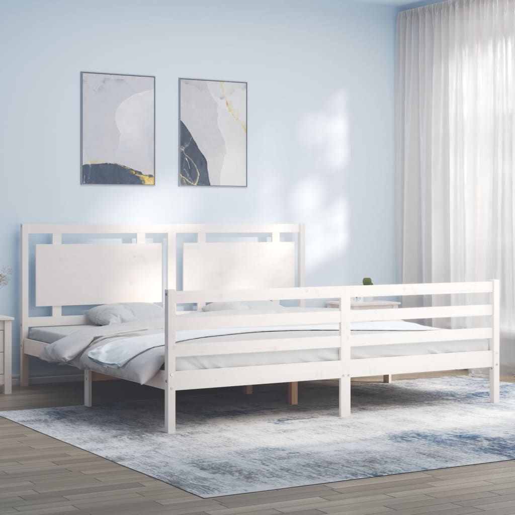 Cadre de lit avec tête de lit blanc 200x200 cm bois massif | Leroy Merlin