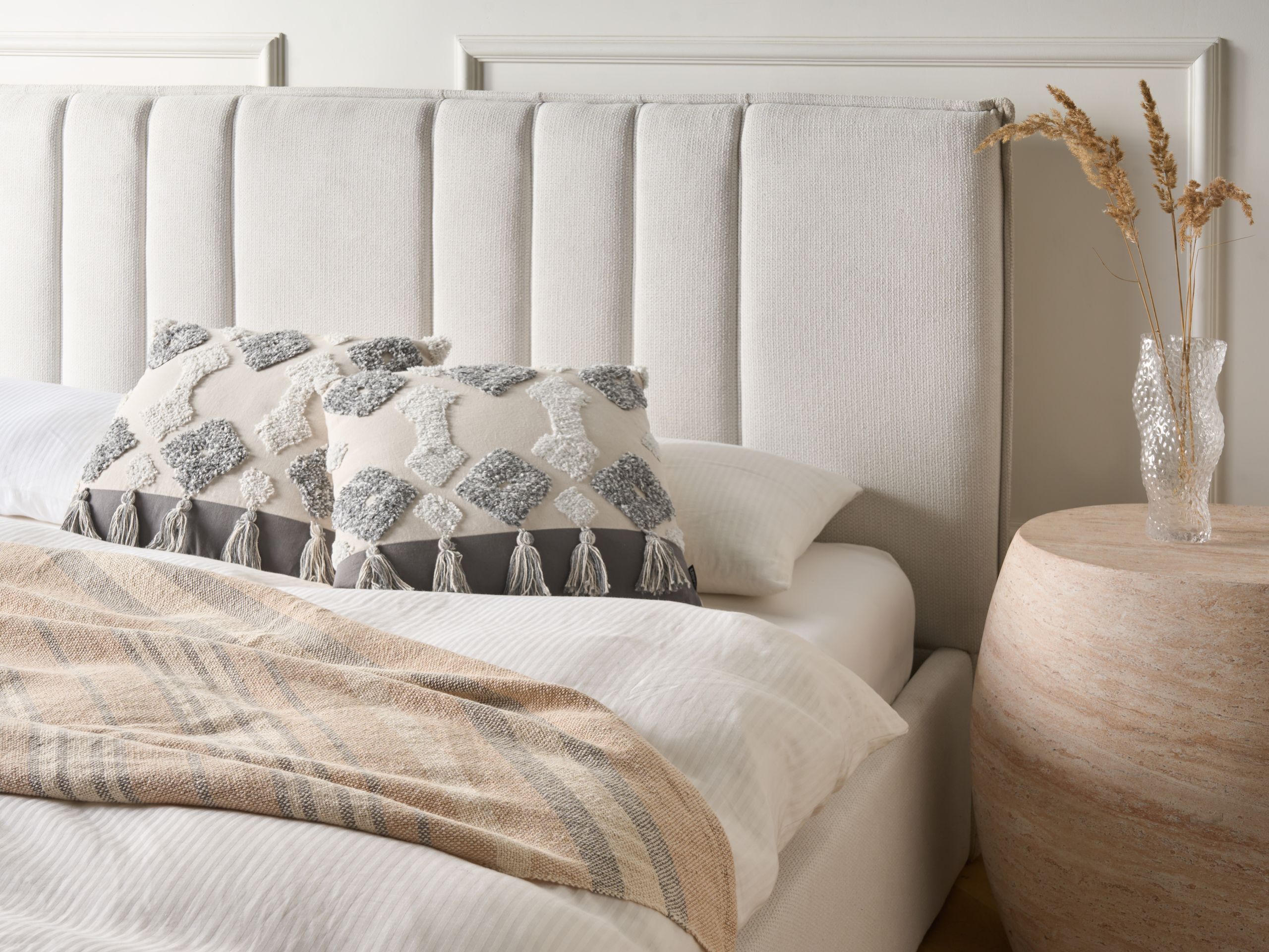 Lot de 2 coussins décoratifs ALOCASIA Coton 45 x 45 cm Beige Motif géométrique - 2