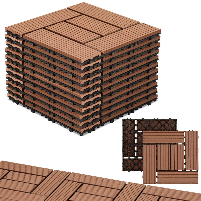 Brązowe płytki tarasowe łączone 30×30 cm – Podłoga zewnętrzna do ogrodu i tarasu, 55 sztuk, 5 m²
