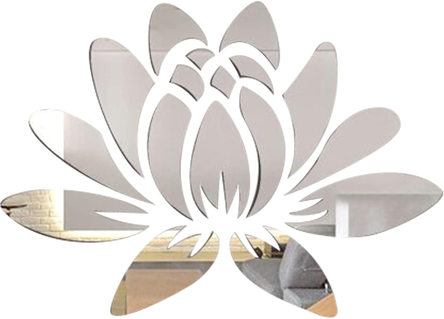Akrylowa naklejka ścienna 3D Lotus, srebrna, usuwalna i samoprzylepna naklejka do dekoracji sypialni, 13,7 x 9,8 cala